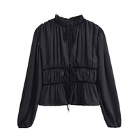 Anya | Ruffled Tie-Front Peplum Chiffon Blouse