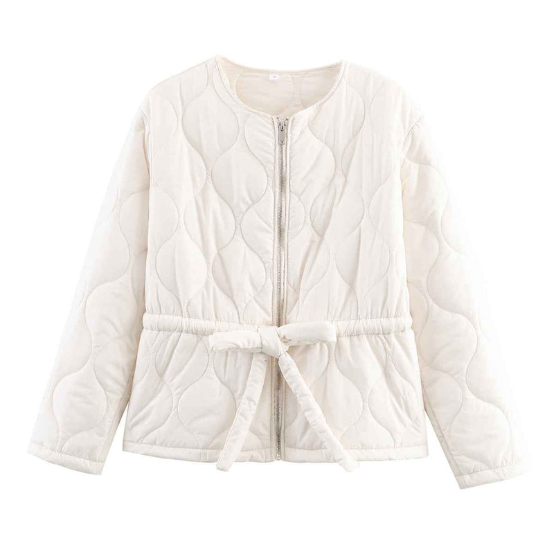 Thea | Autumn Quilted Jacket Brown Belted Zip Up Padded