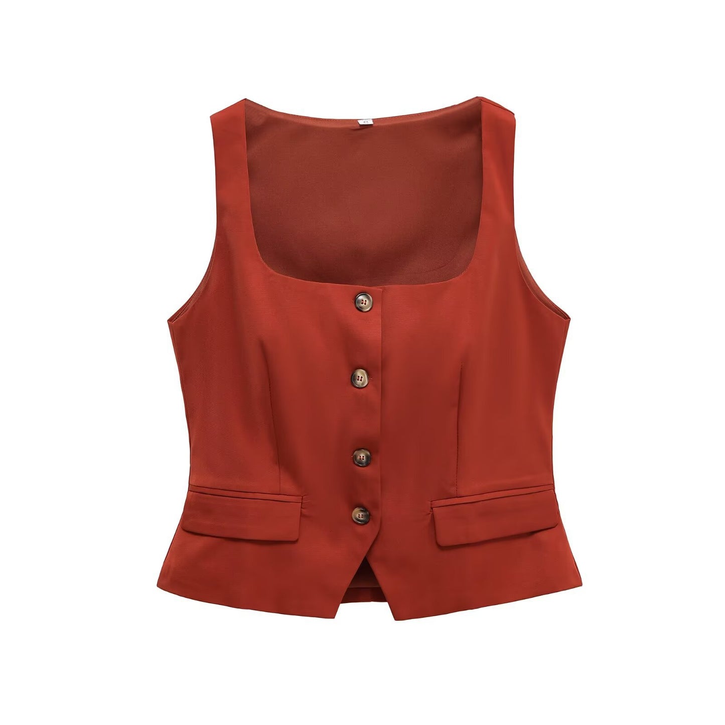 Elise | Summer Square Neck Top Orange Sleeveless Button Front