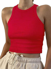 Kiki Ribbed Racer Tank Top - Red