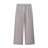 Rosie | Drawstring Pleat-Front Jersey Wide-Leg Trousers with Contrast Waistband