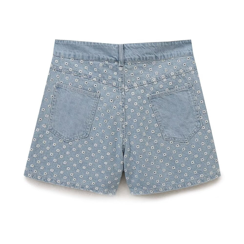 Romy | Floral Print Light Wash Denim Shorts