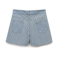 Romy | Floral Print Light Wash Denim Shorts