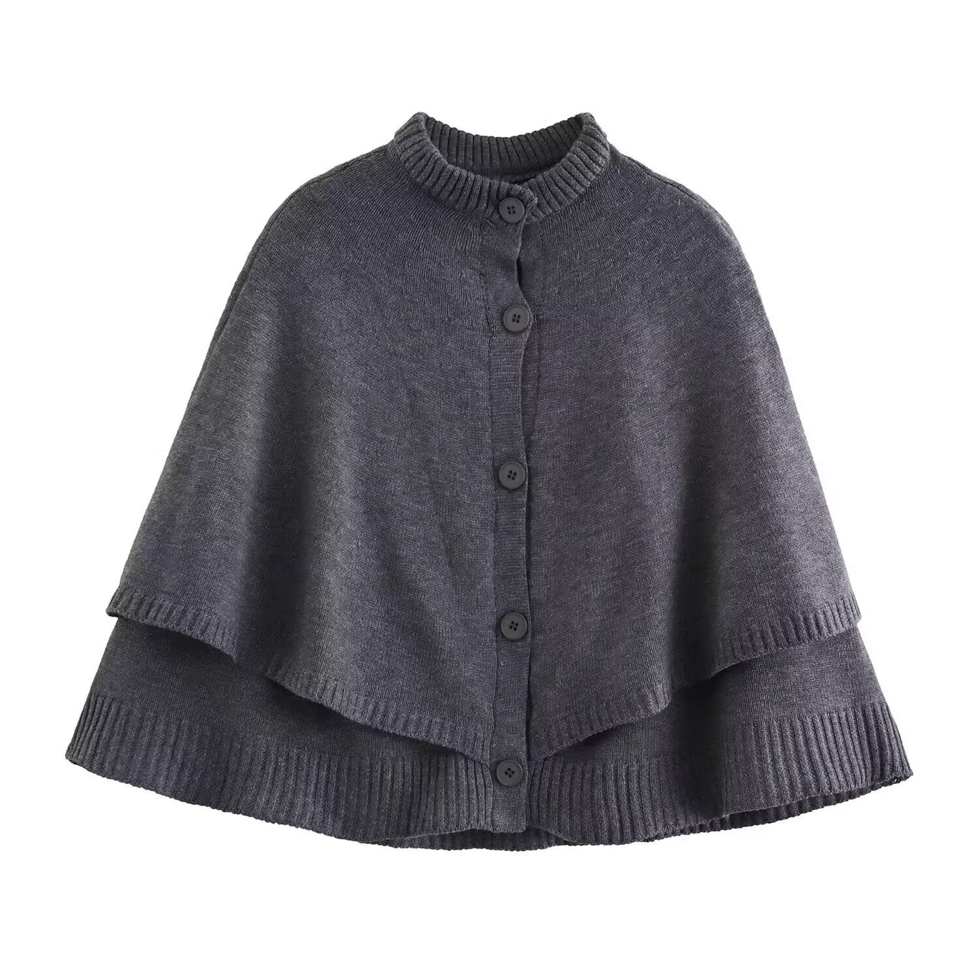 Eliza | Cape Sleeve Gold Button Ribbed Trim Relaxed Cropped Knit Cardigan