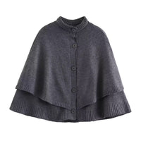 Eliza | Cape Sleeve Gold Button Ribbed Trim Relaxed Cropped Knit Cardigan