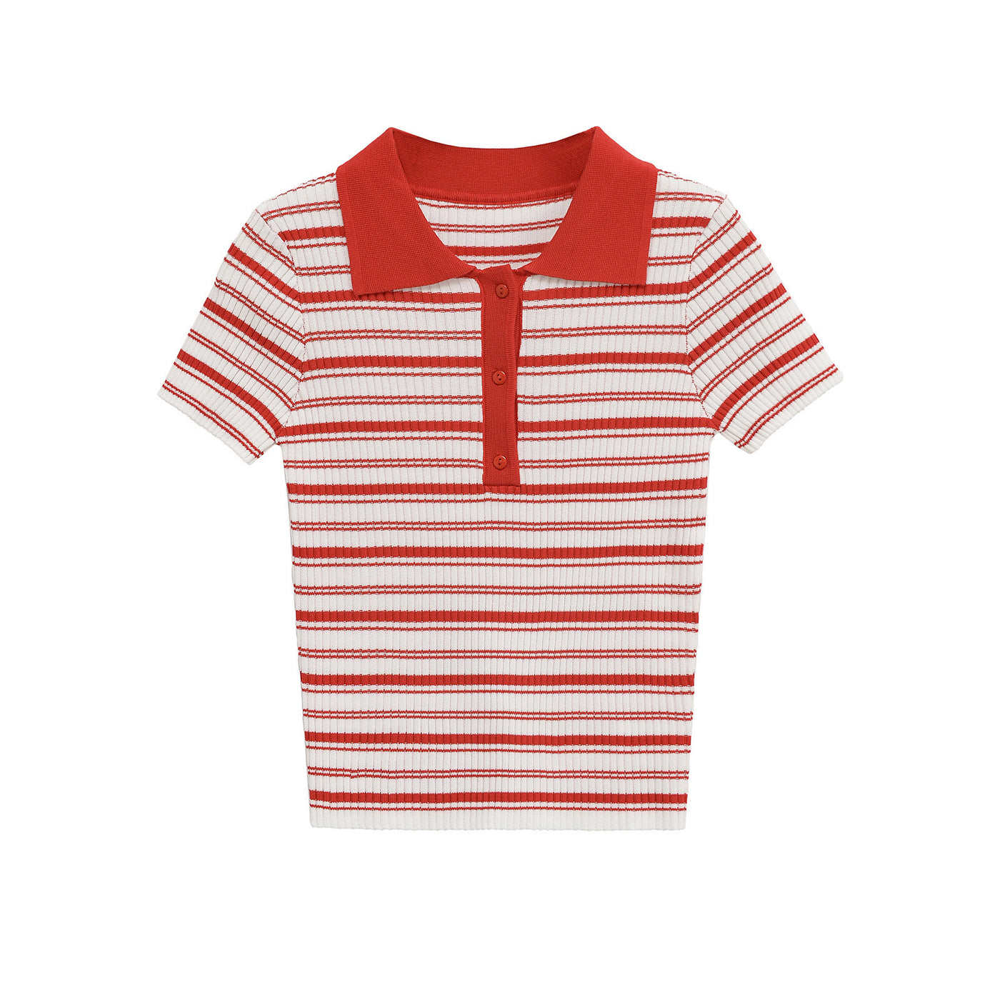 Phoebe | Striped Ribbed Knit Polo Crop Top