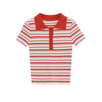 Phoebe | Striped Ribbed Knit Polo Crop Top