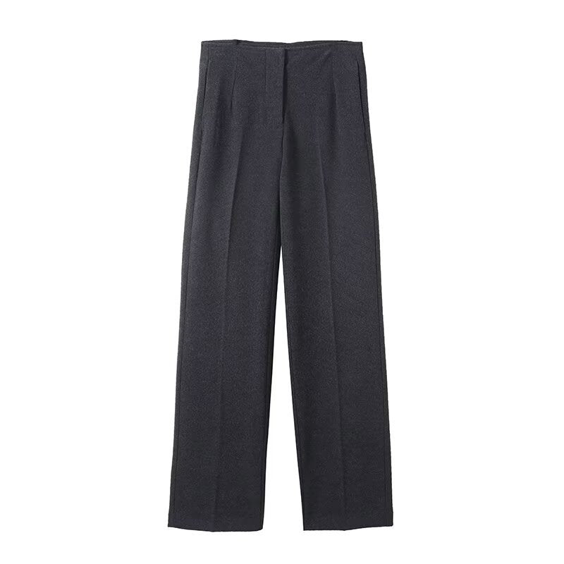 Verity | High-Waist Vertical Seam Wide-Leg Jersey Trousers in Charcoal