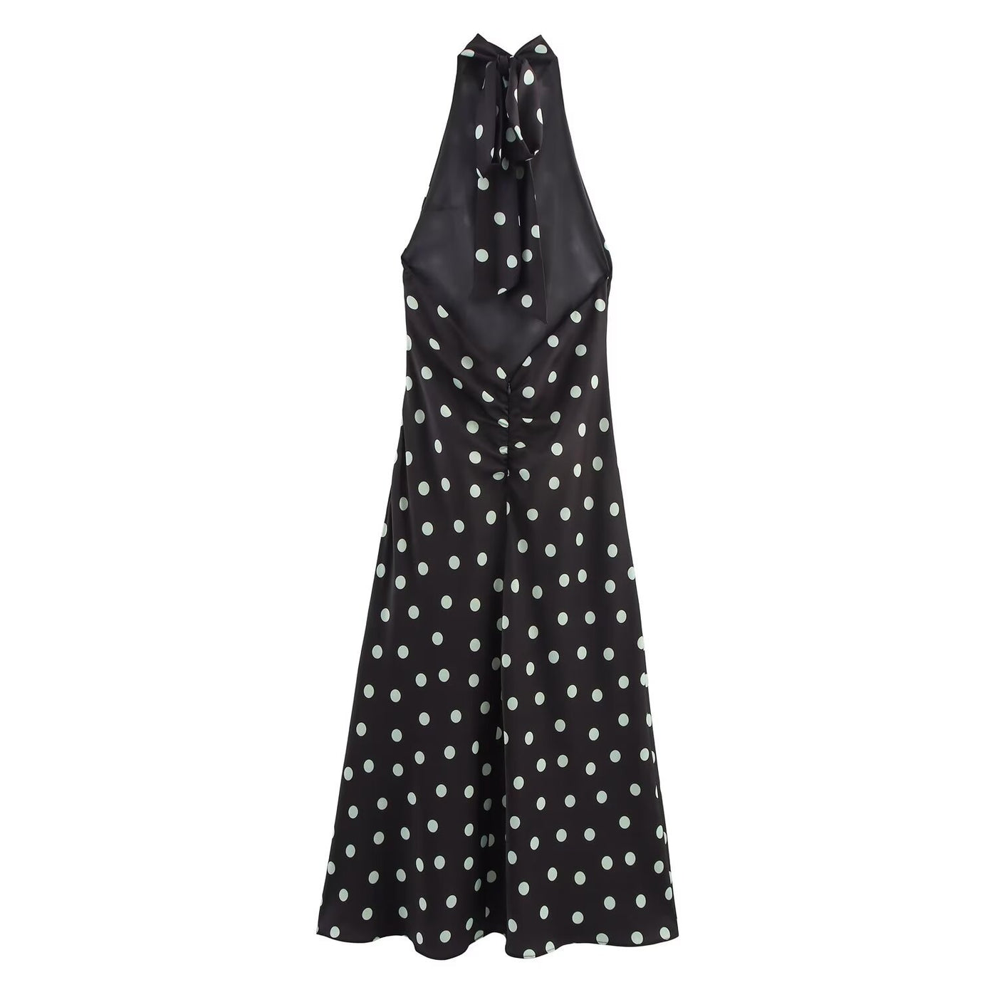 Caitlin | Polka Dot High Halter Neck Satin Maxi Dress