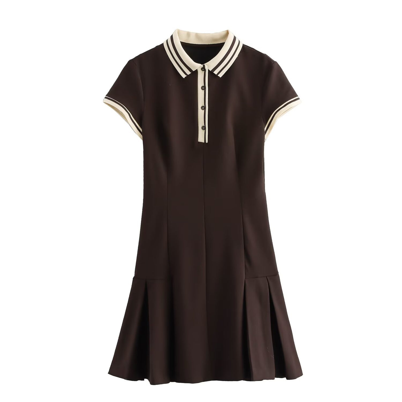 Tessa | Stripe Polo Collar Button Placket Pleated Skirt A-Line Mini Shirt Dress