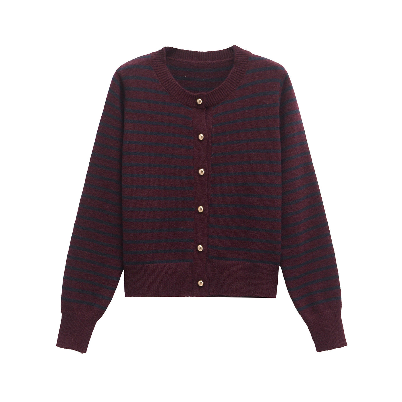 Marnie | Stripe Knit Button Front Crew Neck Cropped Cardigan