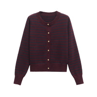 Marnie | Stripe Knit Button Front Crew Neck Cropped Cardigan