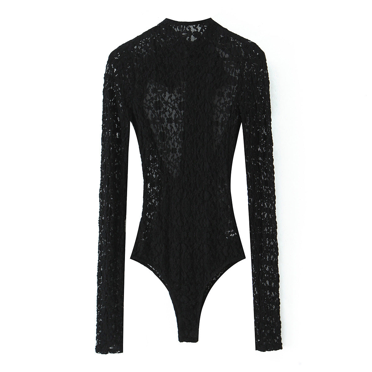 Lexi | Long Sleeve High Neck Lace Top in Black