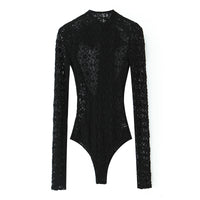 Lexi | Long Sleeve High Neck Lace Top in Black