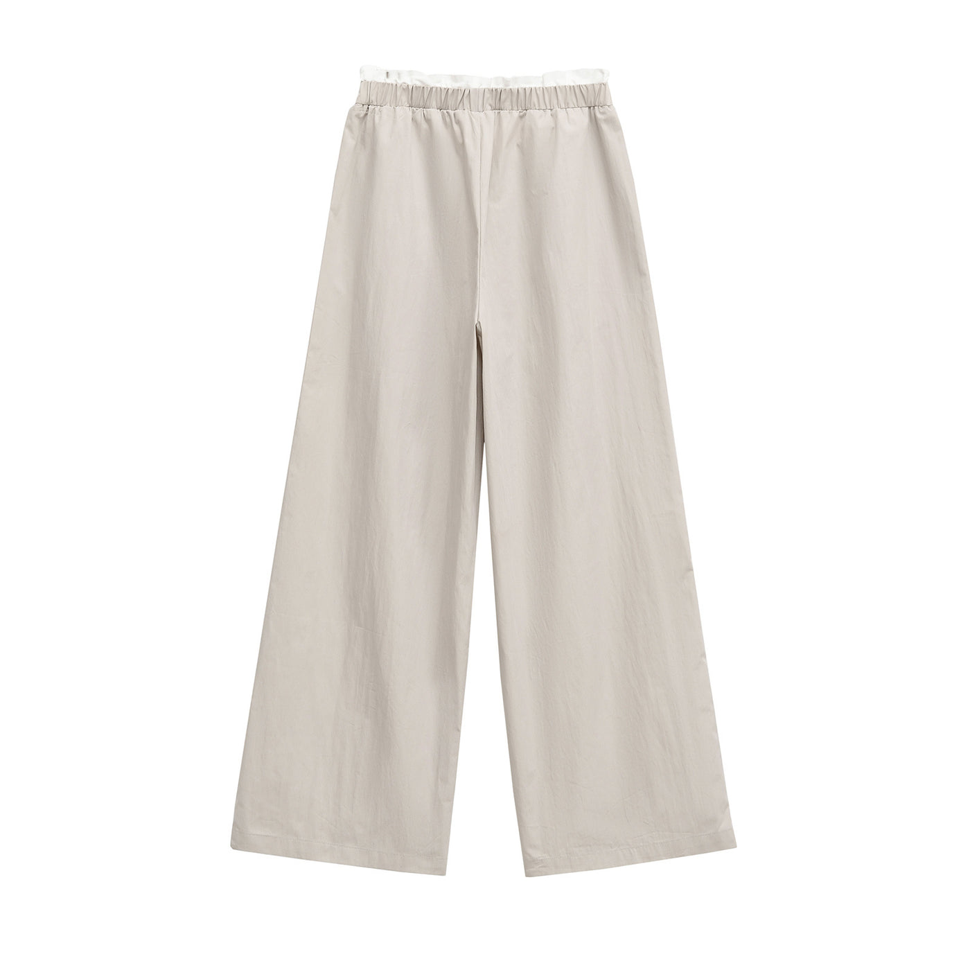 Georgia | Elasticated High-Waist Contrast Drawstring Pocket Wide-Leg Cotton Trousers in Cream