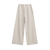 Georgia | Elasticated High-Waist Contrast Drawstring Pocket Wide-Leg Cotton Trousers in Cream