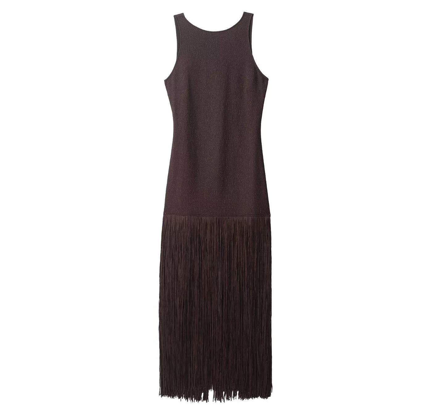 Xanthe | Fringe Hem Round Neck Sleeveless Bodycon Boho Dress