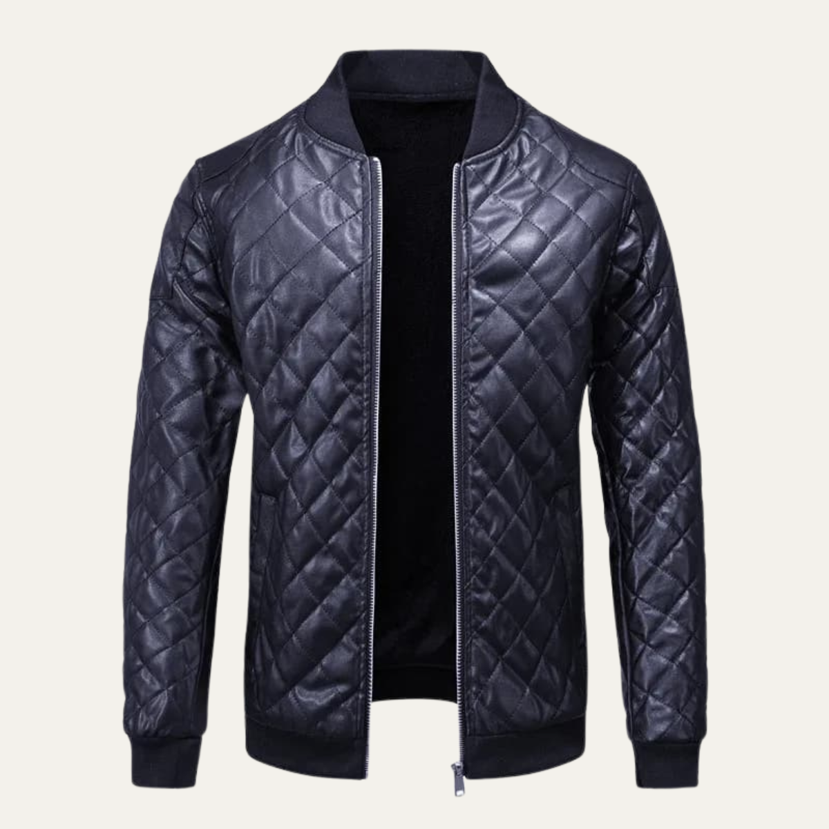 Tobias men's quilted leather bomber jacket in Navy Blue