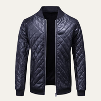 Tobias men's quilted leather bomber jacket in Navy Blue