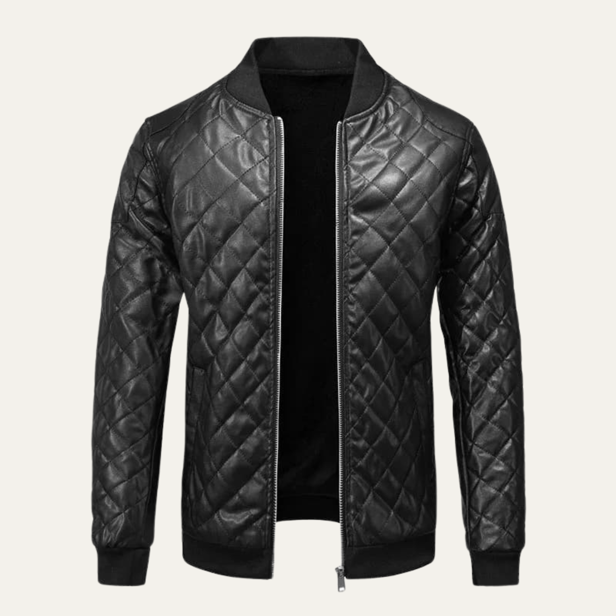 Tobias men's quilted leather bomber jacket in Black