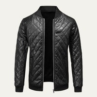 Tobias men's quilted leather bomber jacket in Black