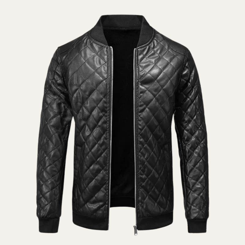 Tobias men's quilted leather bomber jacket in Black