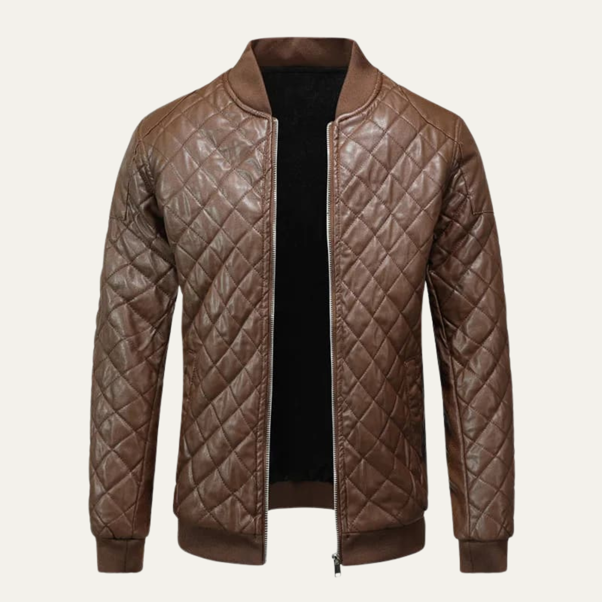 Tobias men's quilted leather bomber jacket in Brown