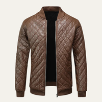 Tobias men's quilted leather bomber jacket in Brown