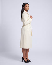 Bridget longline belted trench coat in Creamy White - front view 2
