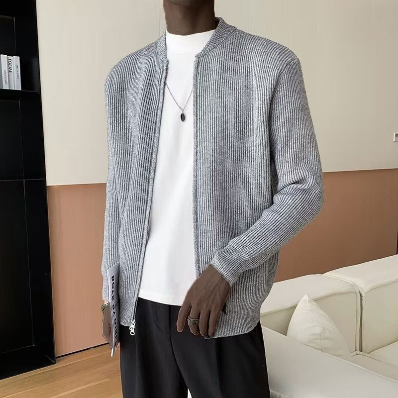 Rupert men's full-zip ribbed jumper styling view