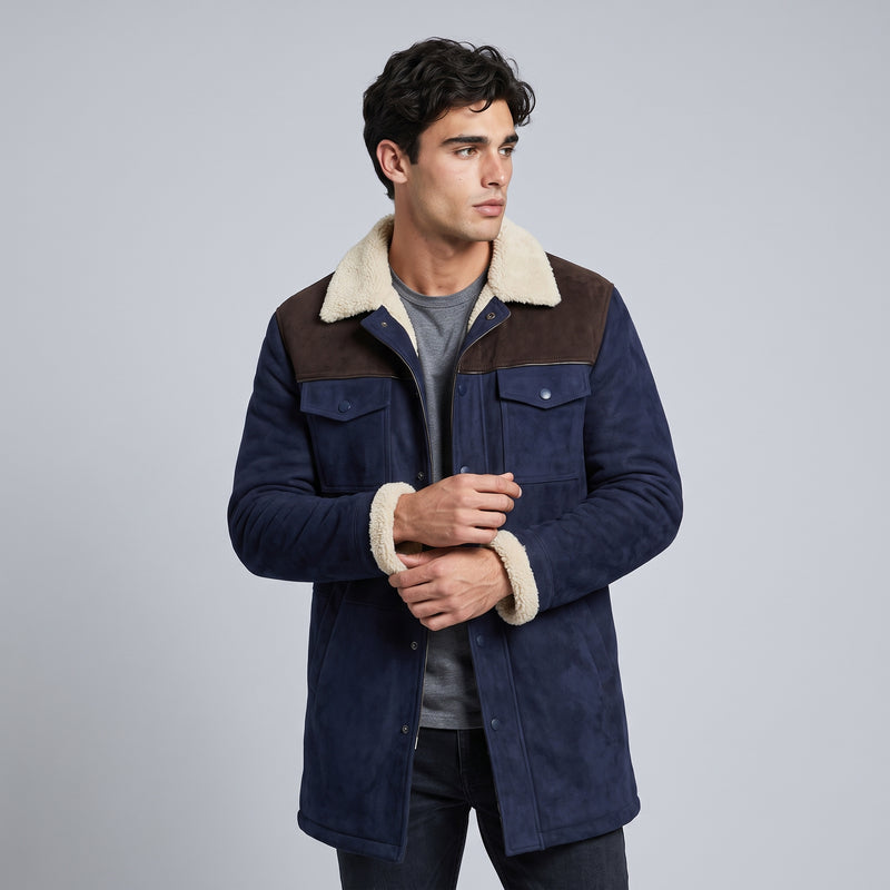 Coleridge suede sherpa lined coat navy