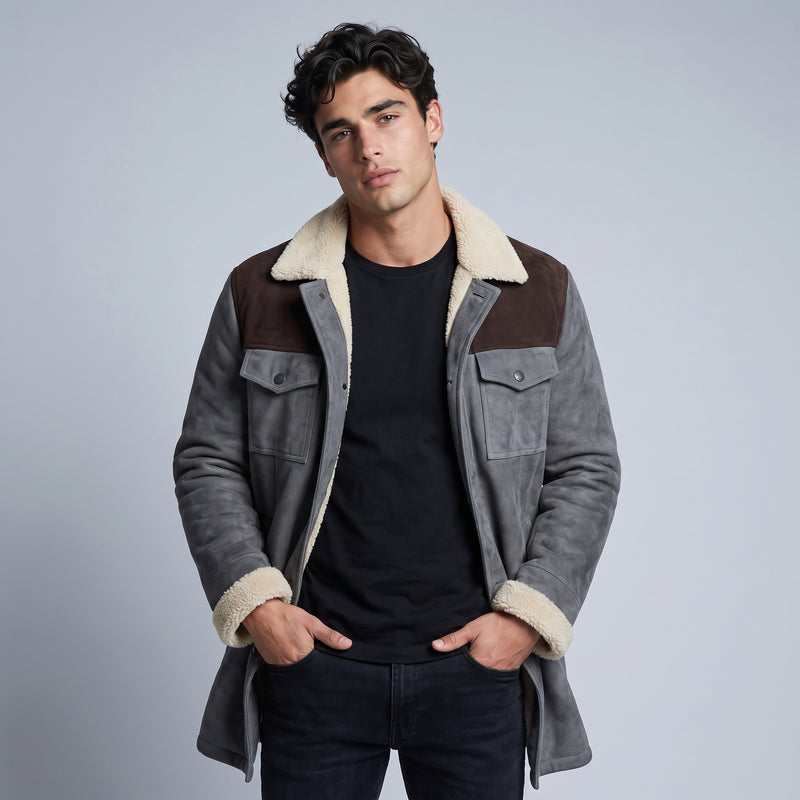 Coleridge suede sherpa lined coat grey