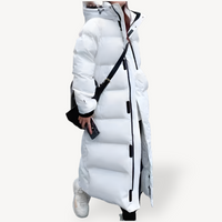 Theodora longline quilted hooded puffer jacket in White