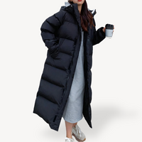 Theodora | Women's Longline Quilted Hooded Puffer Jacket Black and White