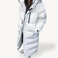 Theodora | Women's Longline Quilted Hooded Puffer Jacket Black and White