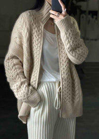 Evadne | Women's Beige Zip Up Cable Knit Cardigan