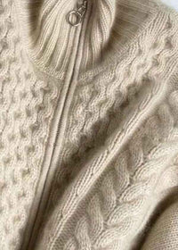 Evadne | Women's Beige Zip Up Cable Knit Cardigan