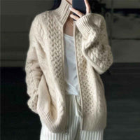 Evadne | Women's Beige Zip Up Cable Knit Cardigan