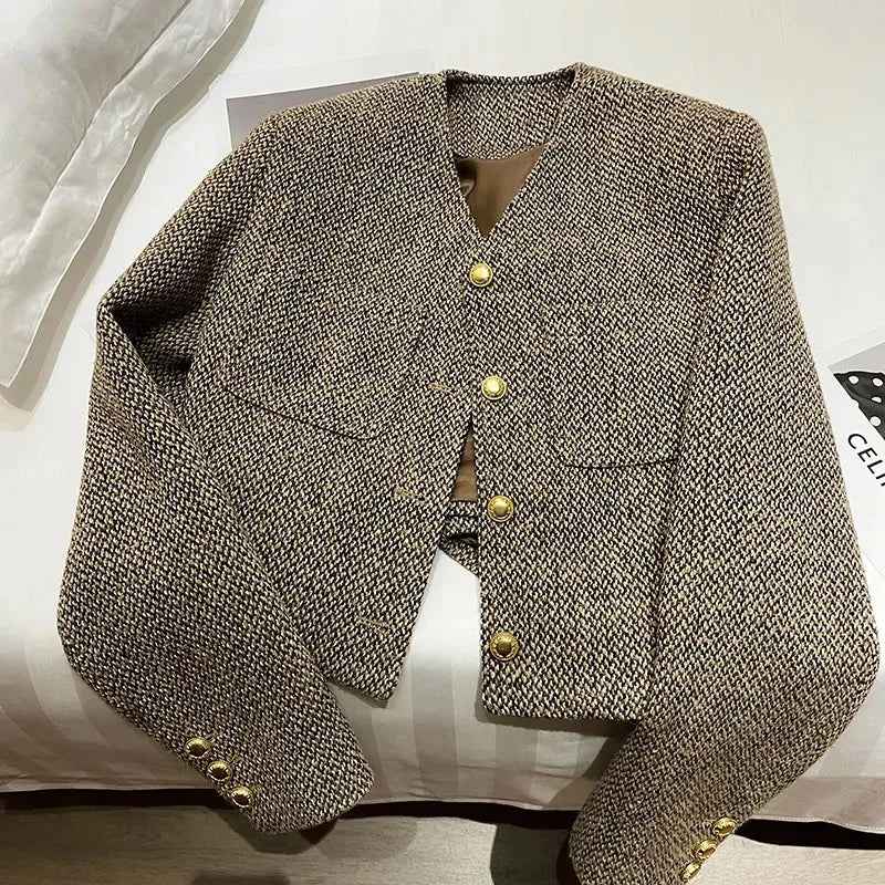 Faustine | Women's Cropped Button-Front Jacket Brown