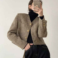 Faustine | Women's Cropped Button-Front Jacket Brown