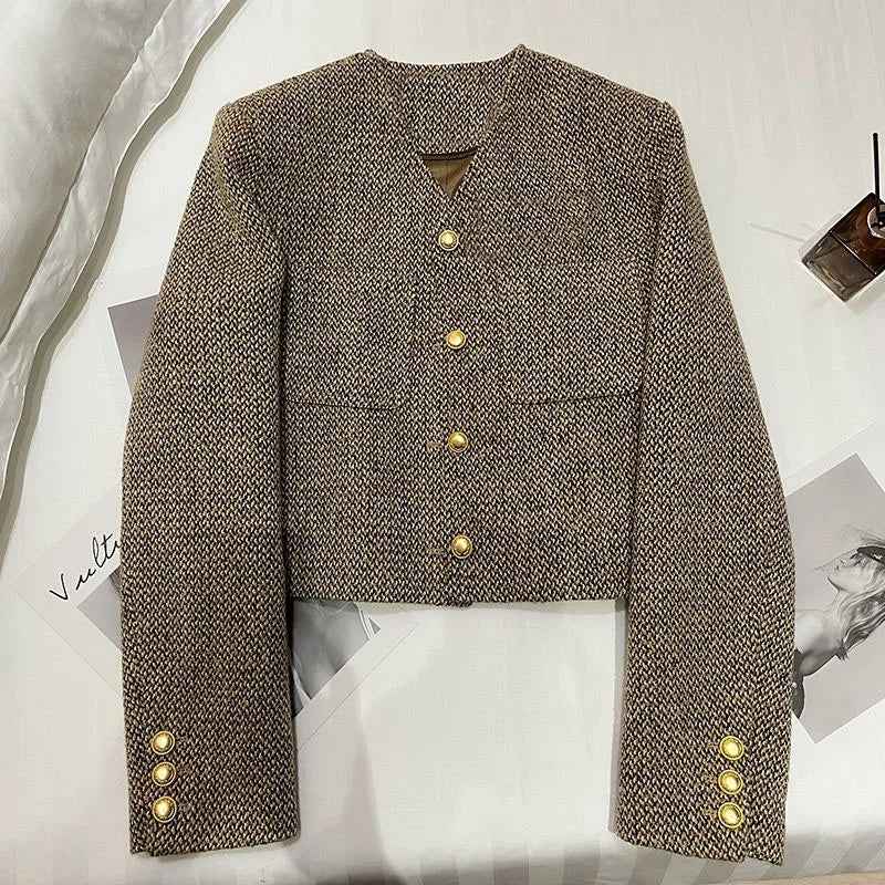 Faustine | Women's Cropped Button-Front Jacket Brown