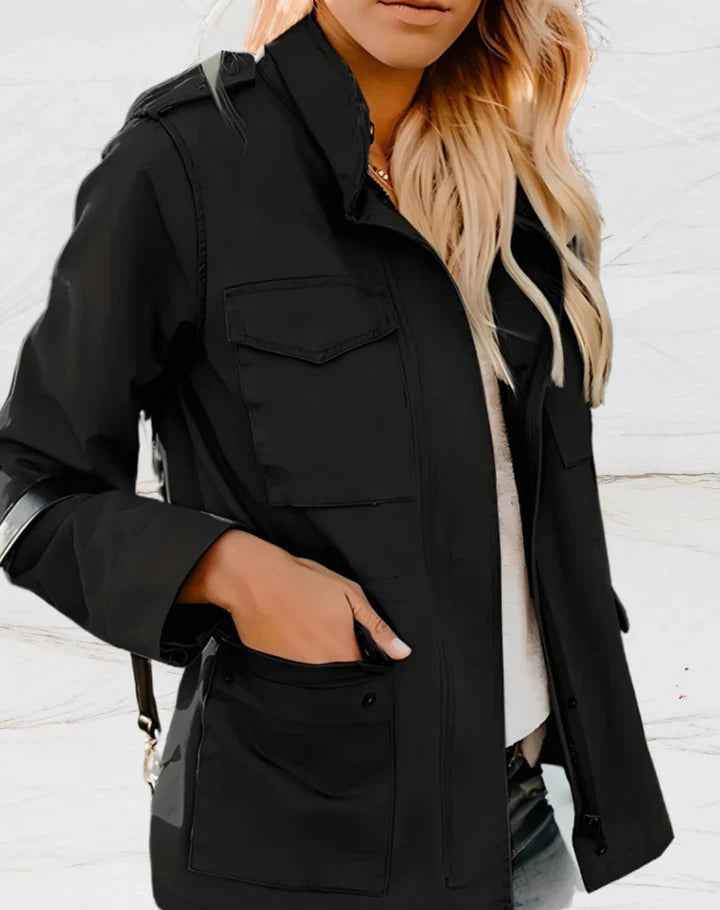 Delphinia | Women's Utility Long Sleeve Jacket in Black and Green