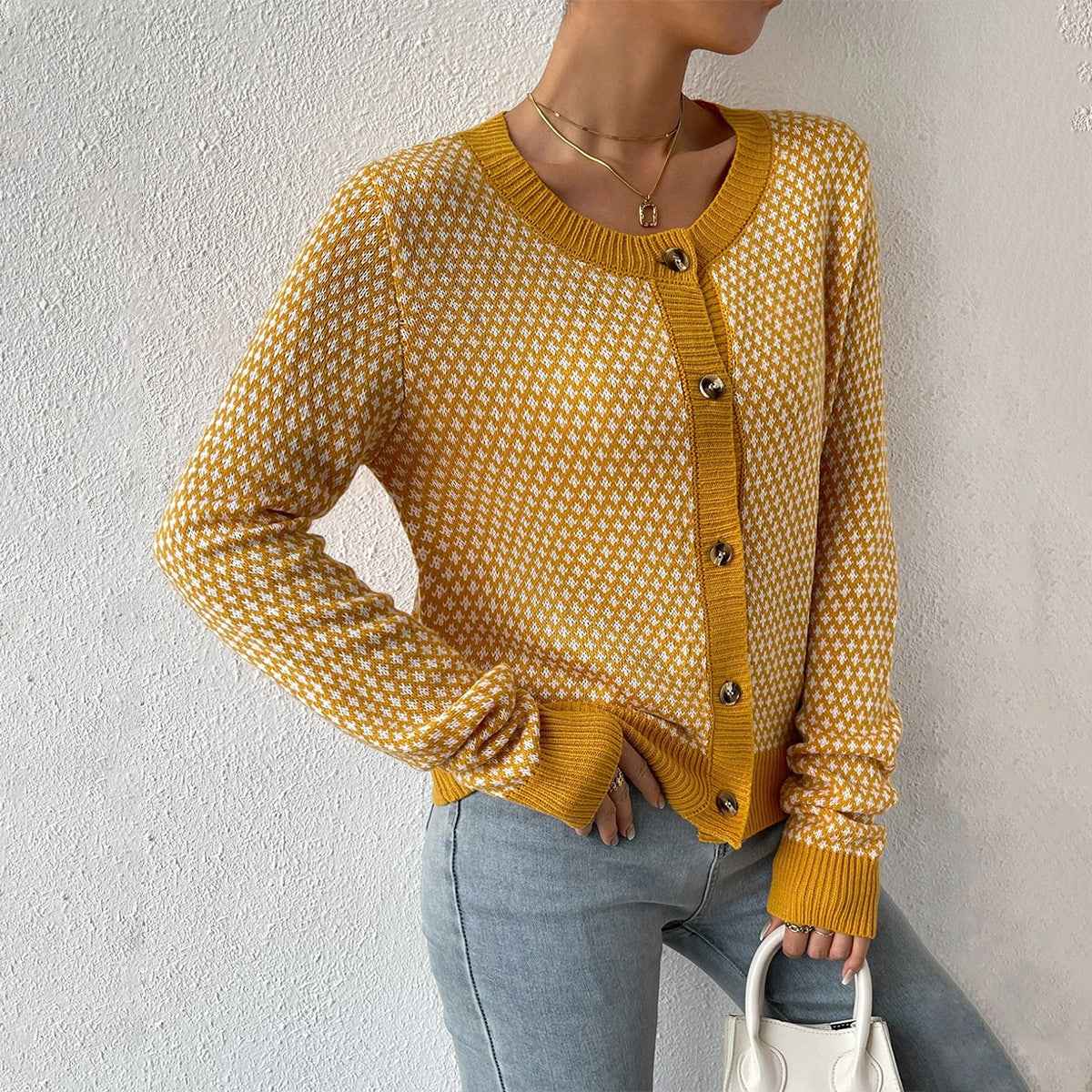 Blanche | Women's Yellow Button-Front Long Sleeve Cardigan