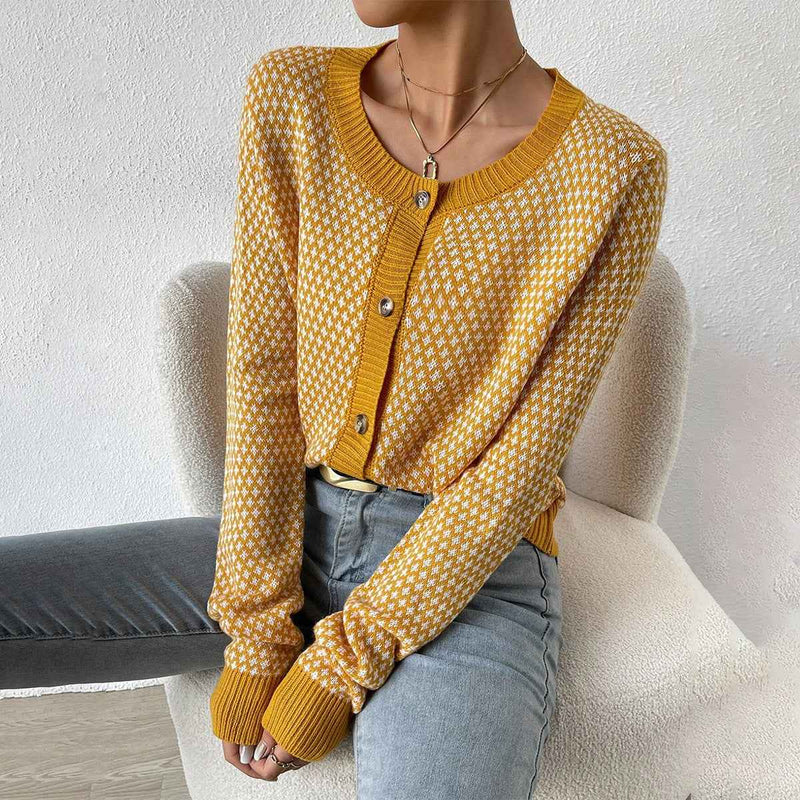 Blanche | Women's Yellow Button-Front Long Sleeve Cardigan