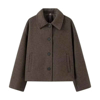 Sabrine | Women's Cropped Jacket Brown Boxy Button-Down