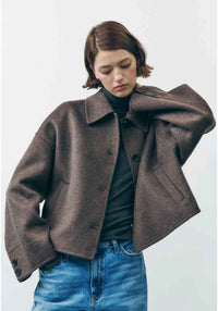 Sabrine | Women's Cropped Jacket Brown Boxy Button-Down
