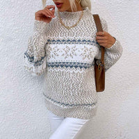 Phyllida | Women's Fair Isle Crew Neck Jumper in Light Blue and Beige