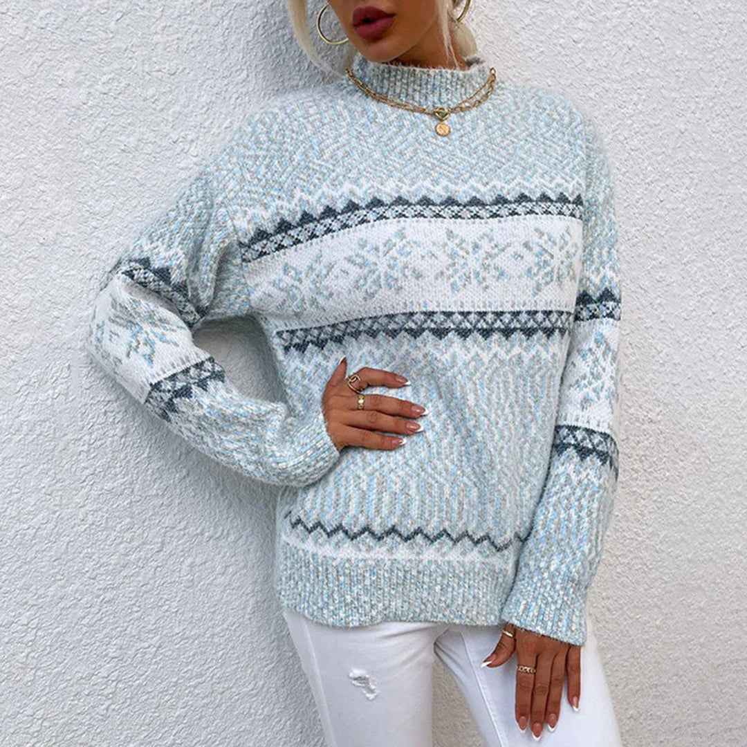 Phyllida | Women's Fair Isle Crew Neck Jumper in Light Blue and Beige