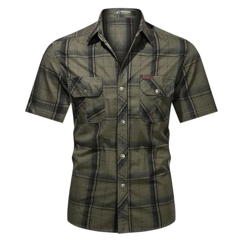 Compton flannel shirt in Army Green (Short Sleeves)