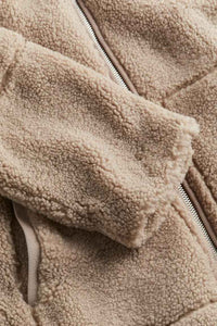 Loveday | Women's Teddy Zip-Up Coat White and Brown